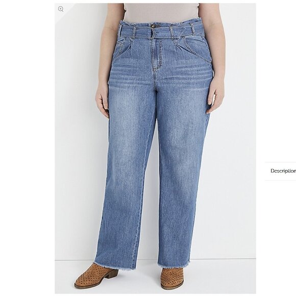 NWT Maurices Sz 22W Wide Leg High Rise Raw Hem Chambray Jeans w Belt 100% Cotton - Picture 1 of 15